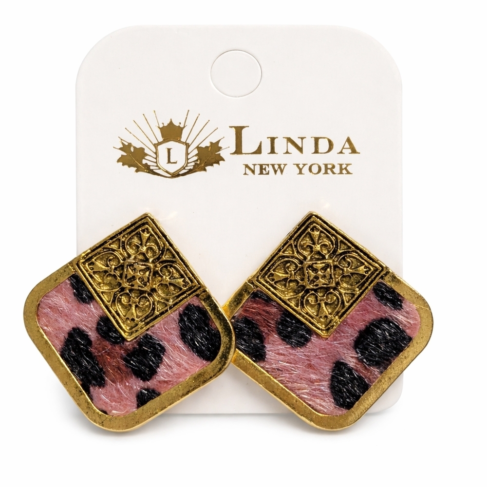 Linda New York Leopard Print Faux Fur Statement Earrings